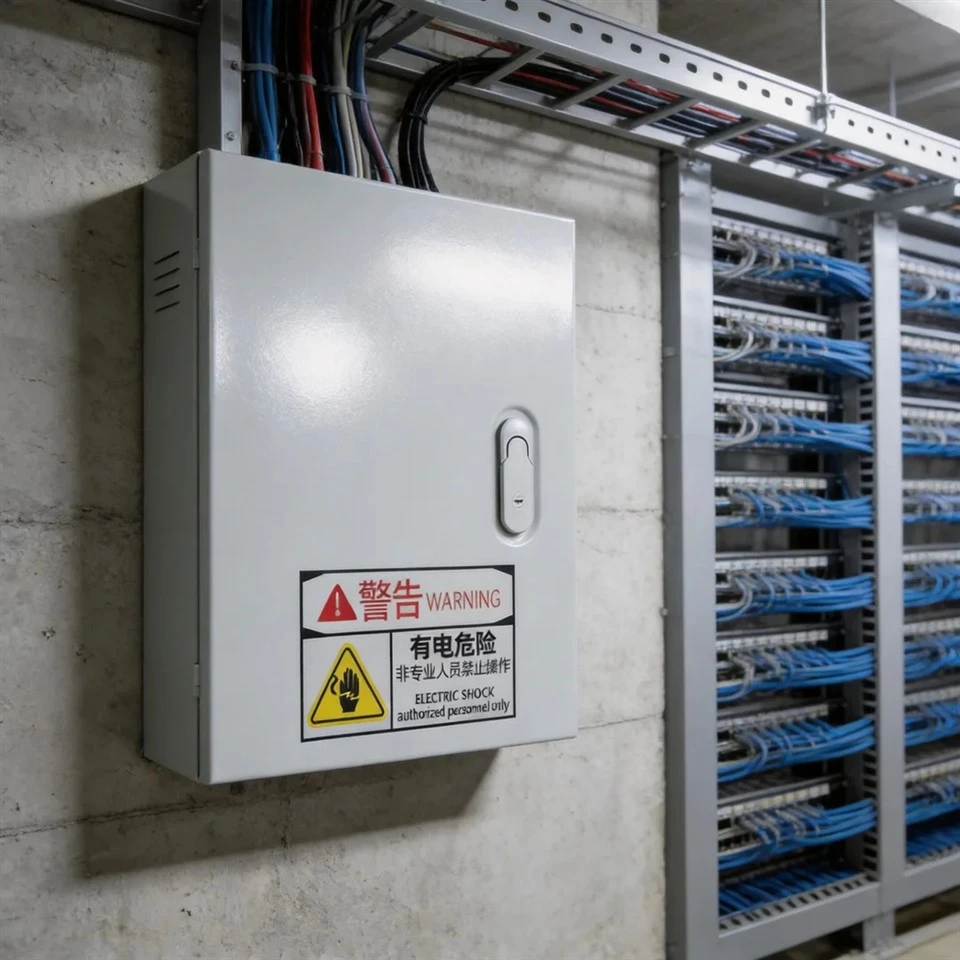 Elektrisk distributionsbox monterad i metall